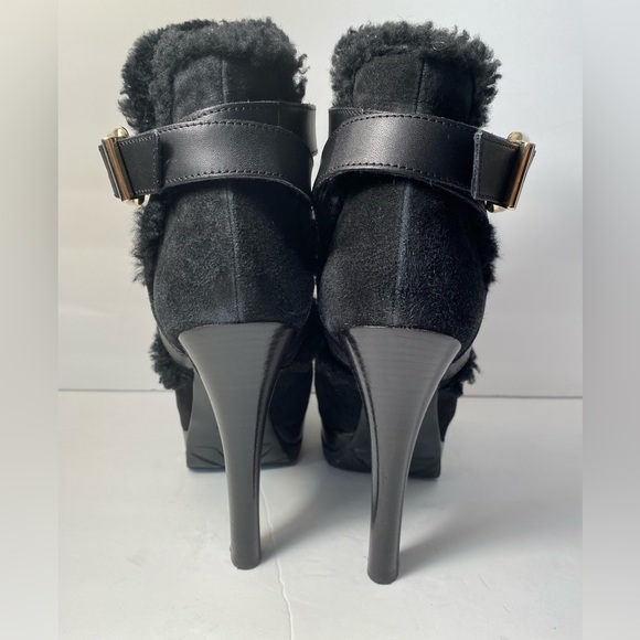 Fendi suede fur trim booties ankle boots heels black 38 - Picture 6 of 9